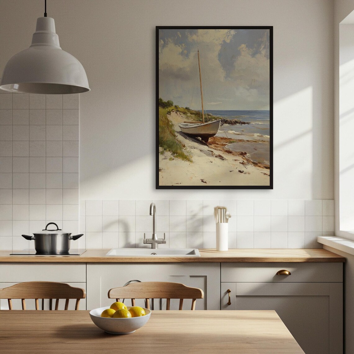 Vintage Sailboat Beach Poster, Coastal Seascape - Image 3
