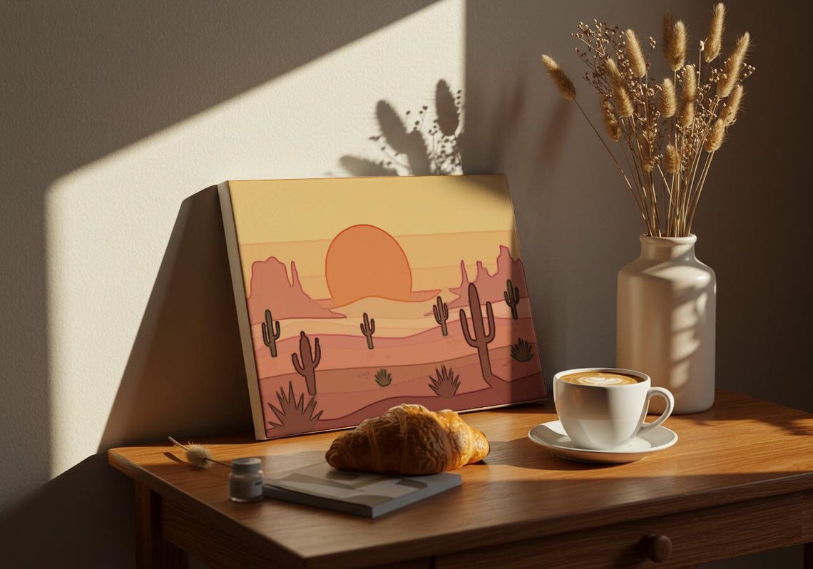 Desert Sunset Saguaro Cactus Mesas Warm Minimalist Land Poster - Image 2