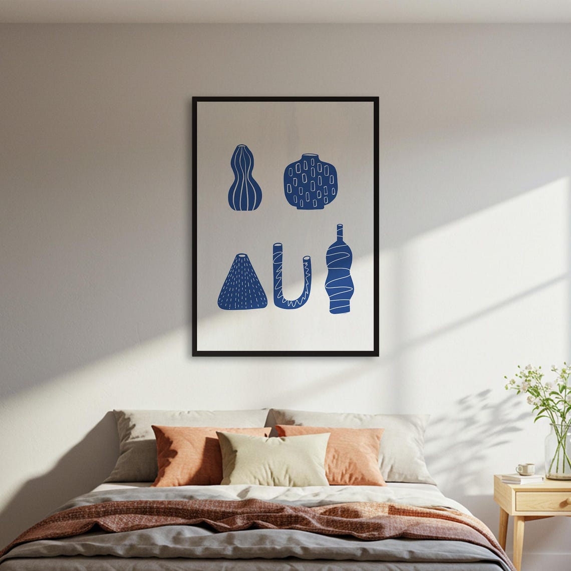 Cobalt Blue Patterned Vases Minimalist Ceramic Table Decor Poster