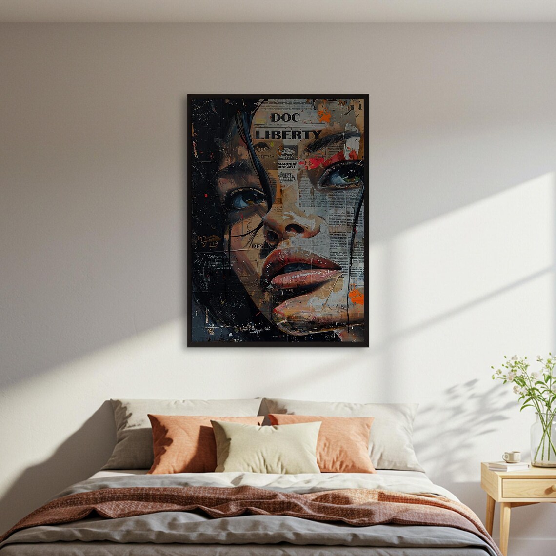Abstract Woman Face Newspaper Collage Poster
