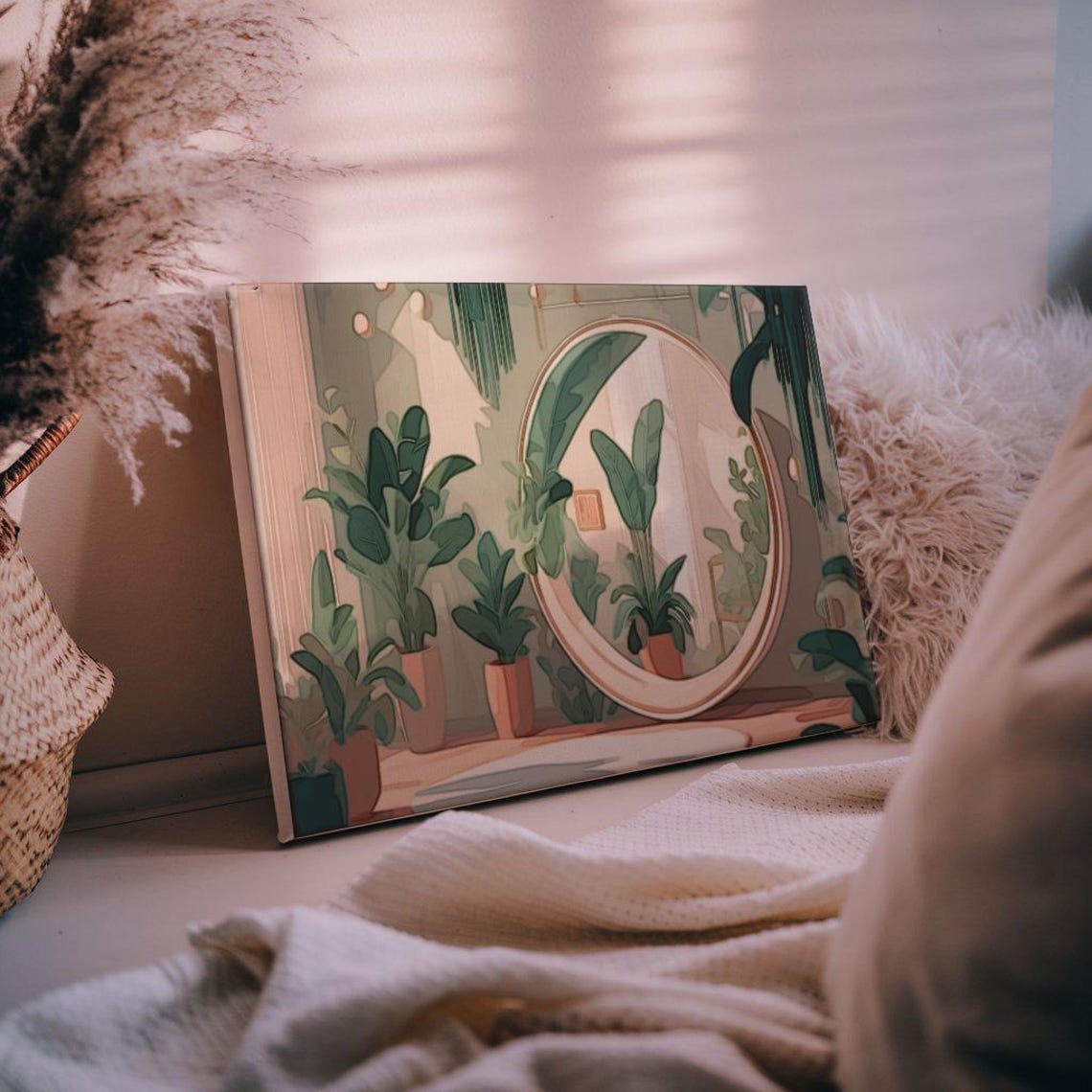 Cozy Indoor Jungle Potted Plants Mirror Botanical Home Poster