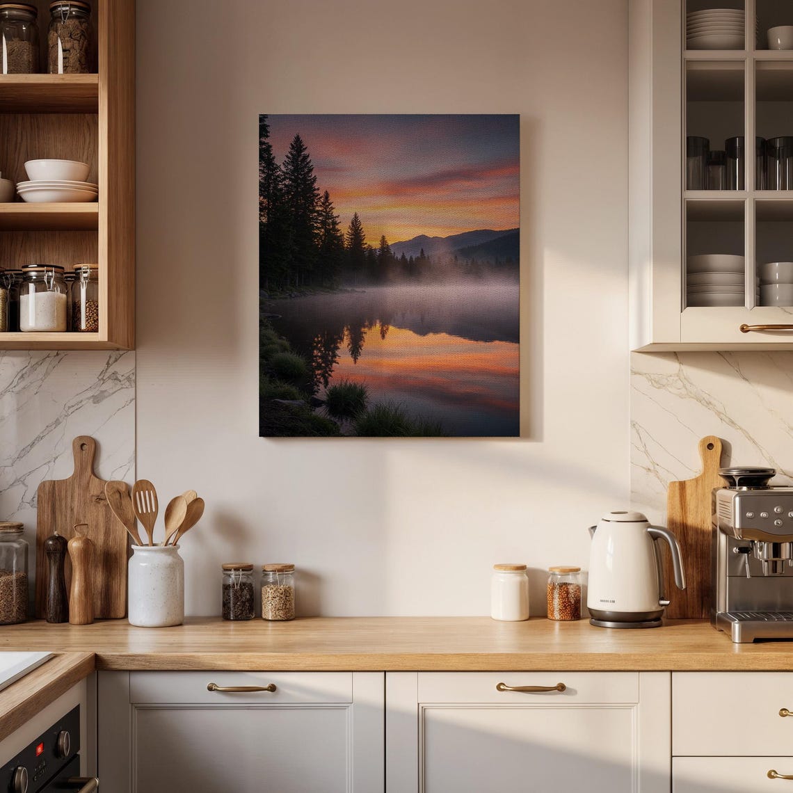 Misty Mountain Lake Sunrise Mirror Reflection Landscape Poster - Image 2