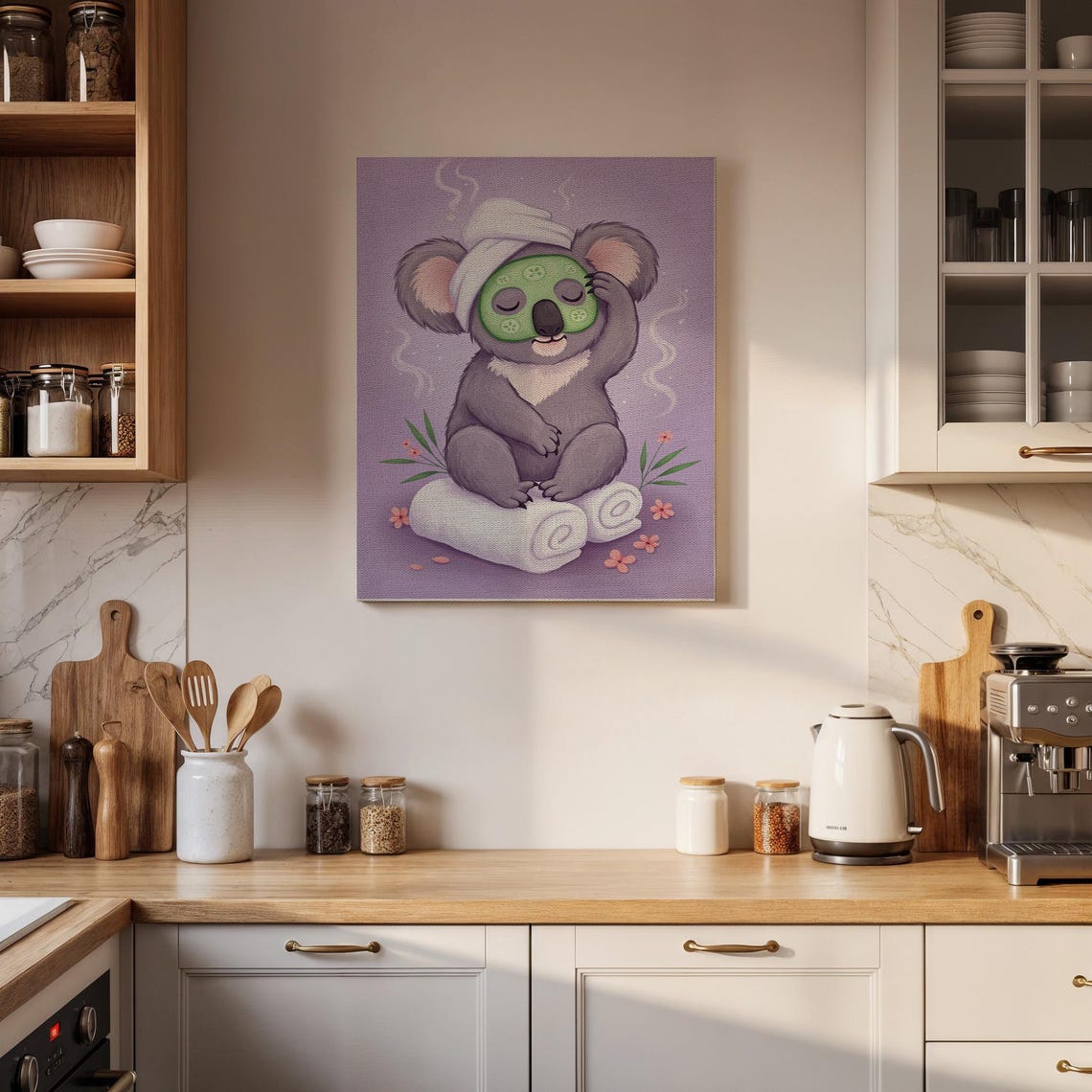 Cute Koala Spa Day Cucumber Mask Purple Kids Bathroom Poster - Image 2