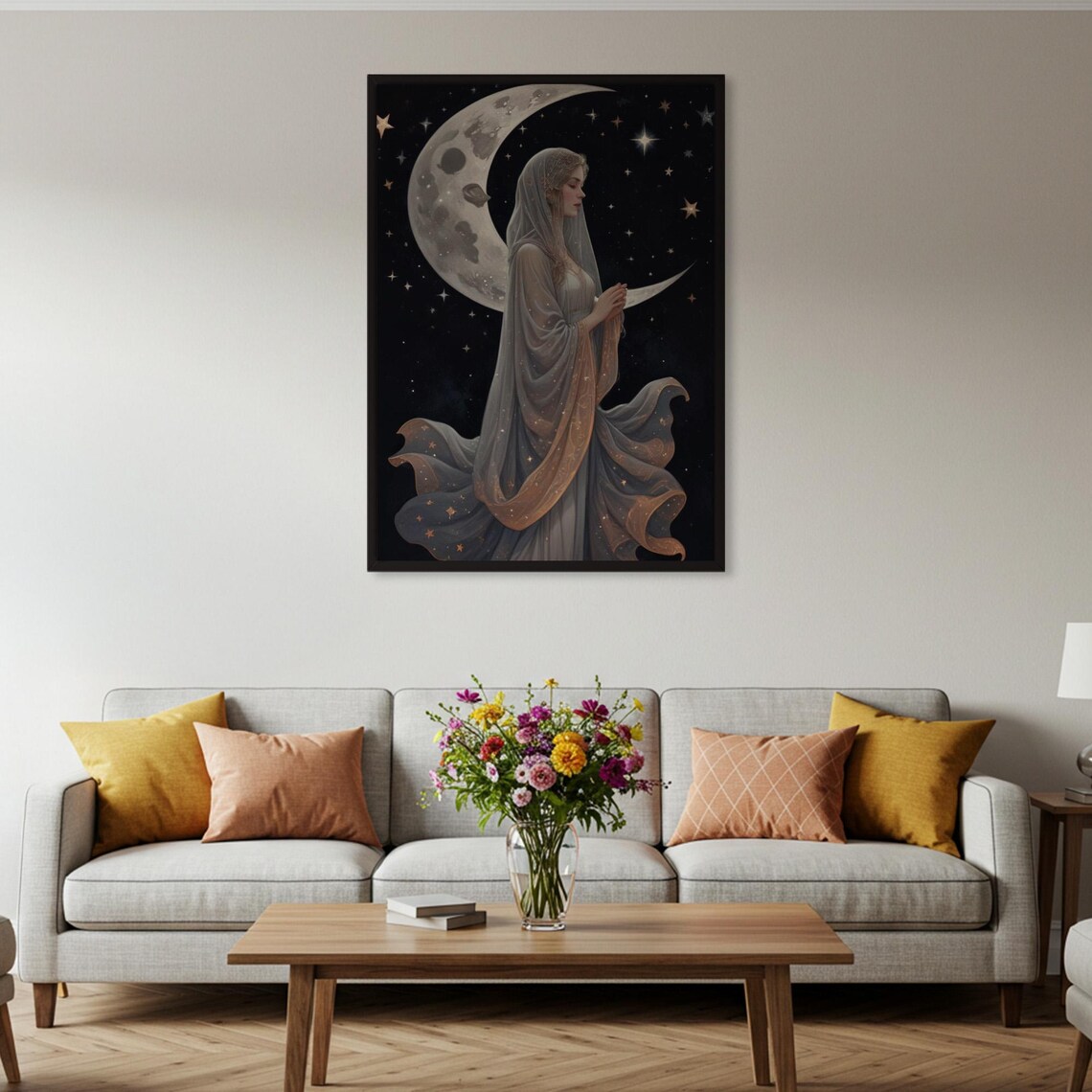 Moon Goddess Celestial Woman Crescent Moon Stars Fantasy Art Poster - Image 2