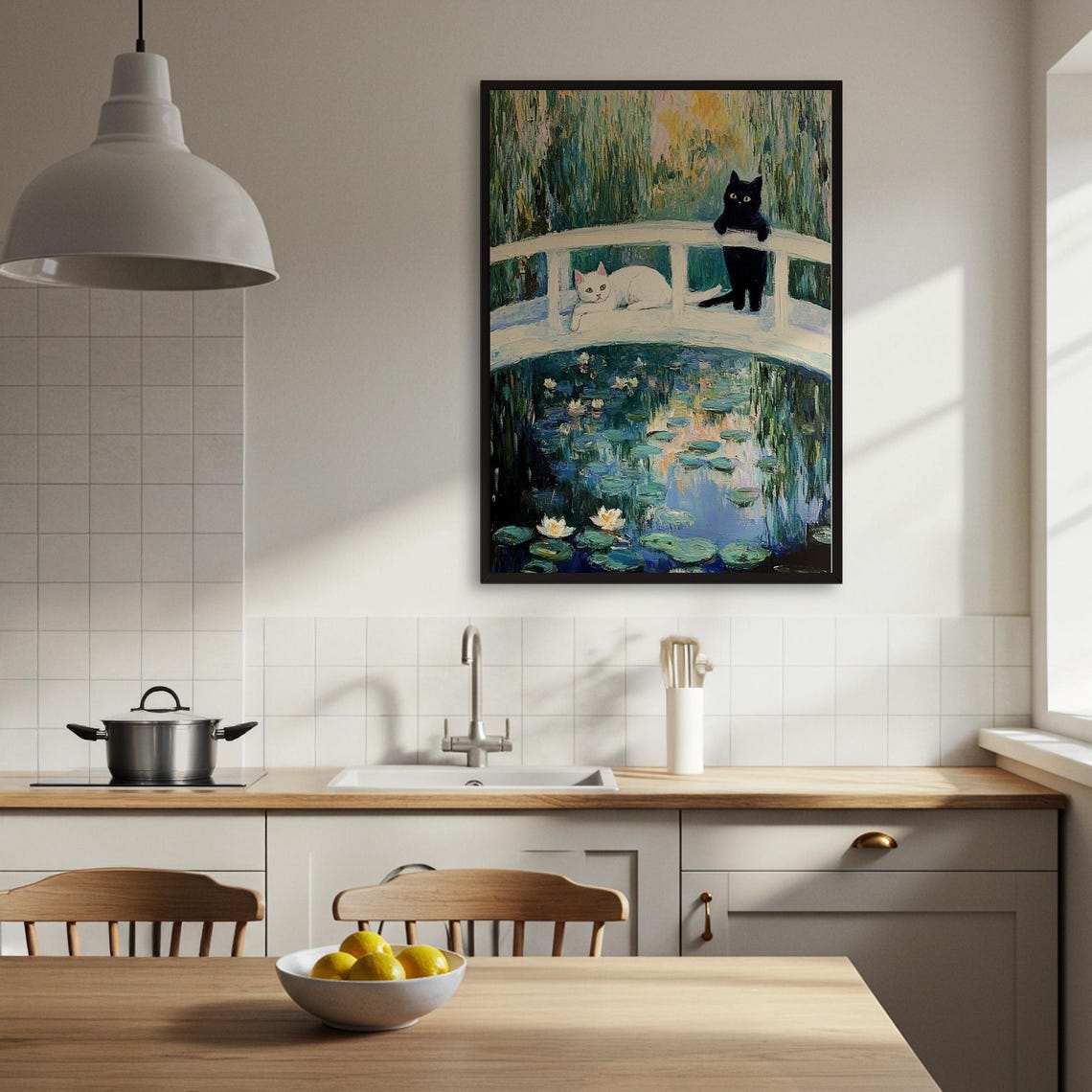 Monet Water Lilies Japanese Bridge Two Cats Impressionist Poster - Image 4
