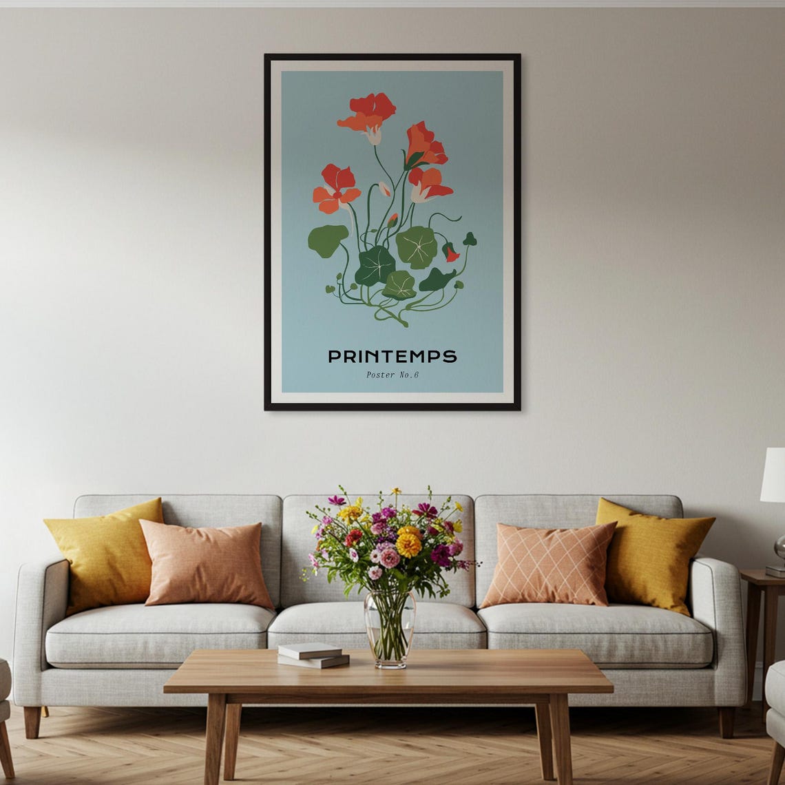 Printemps Orange Nasturtium Floral Spring Botanical Art Wall Poster - Image 2