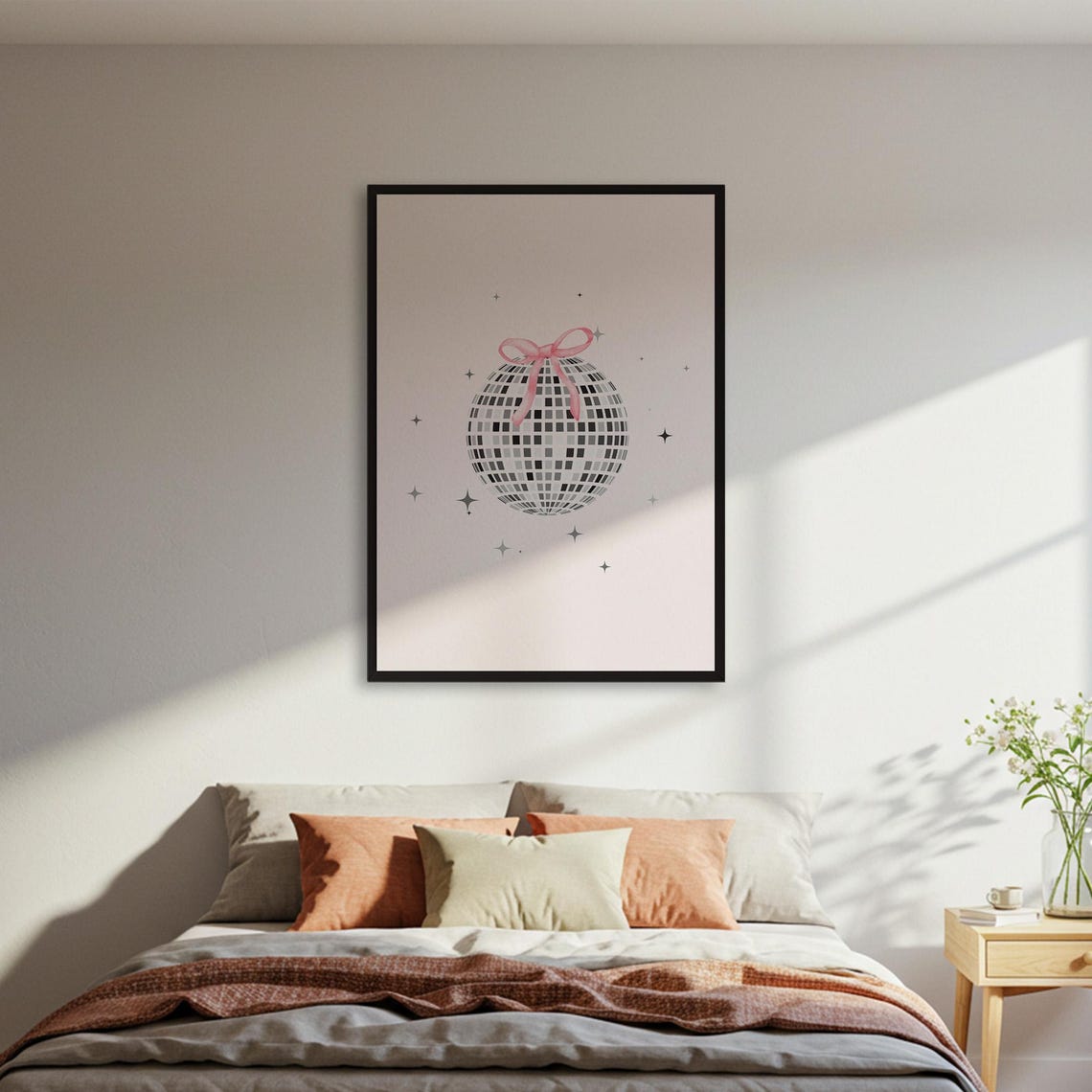 Disco Ball With Pink Bow Coquette Retro Sparkle Bedroom Poster