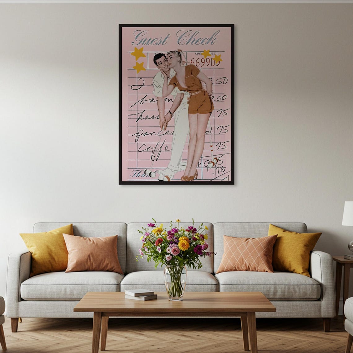 Guest Check Retro Couple Kiss Vintage Pink Diners Art Poster - Image 2