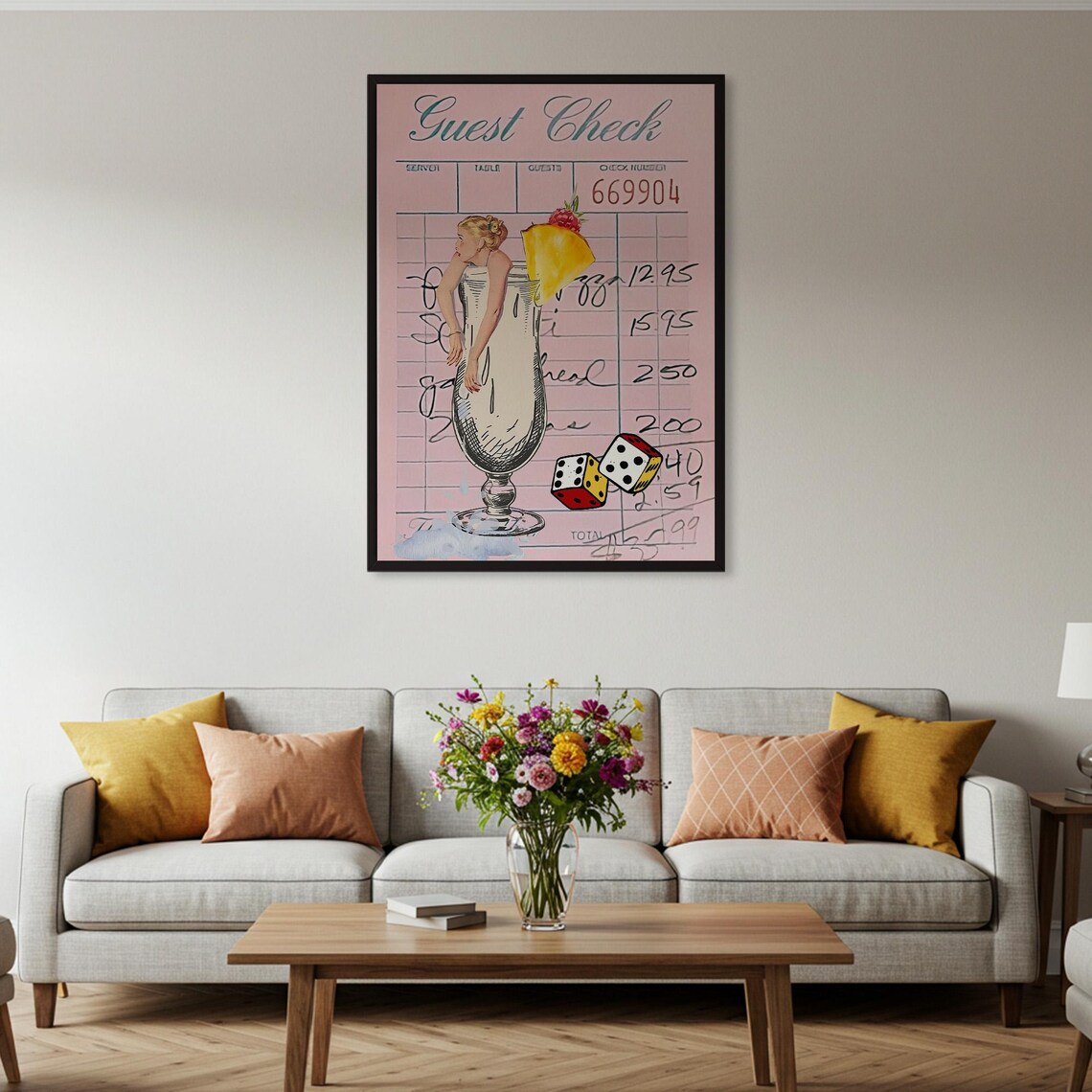 Guest Check Pinup Cocktail Girl Dice Retro Bar Fun Vintage Poster - Image 2