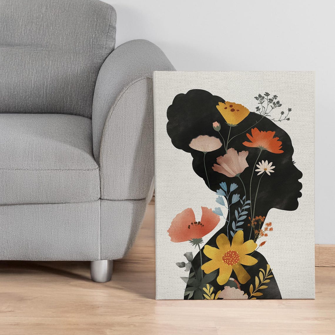 Floral Woman Profile Silhouette Botanical Empowerment Canvas Print