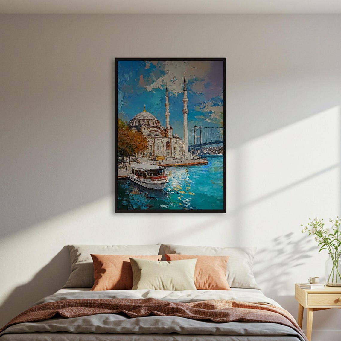 Istanbul Bosphorus Mosque Bridge Sunset Oil Painting Art Poster