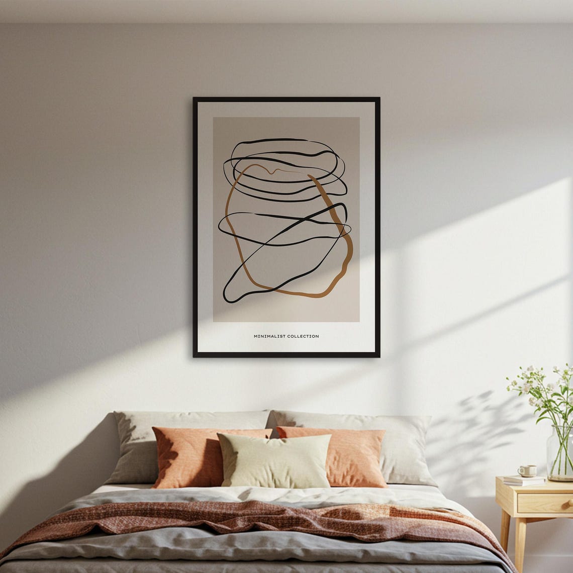 Minimalist Black Ochre Scribble Line Loops Modern Abstract Poster
