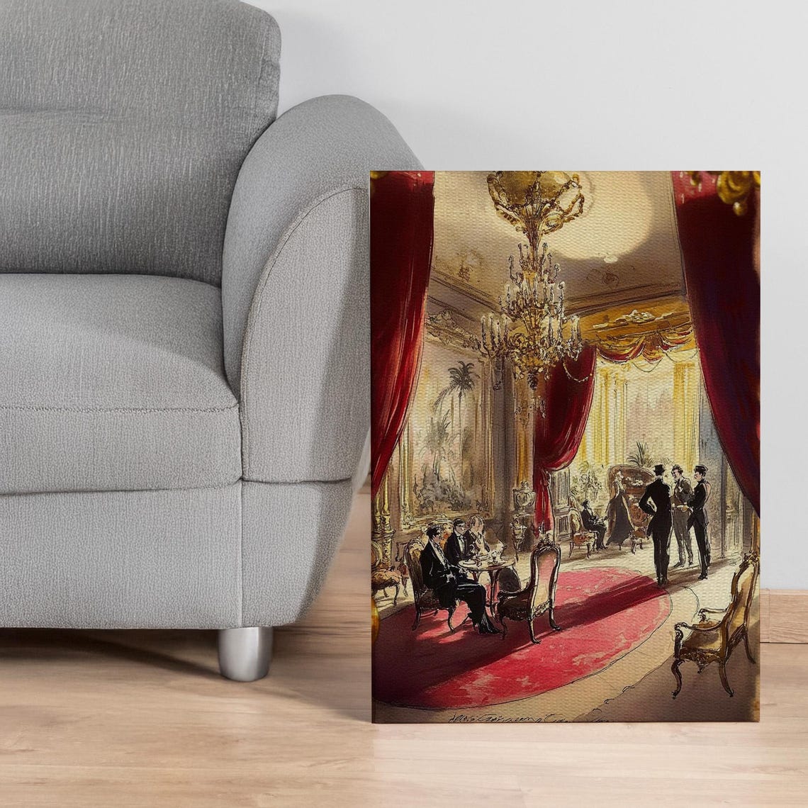 Victorian Ballroom Vintage Red Curtain Elegant Chandelier Poster