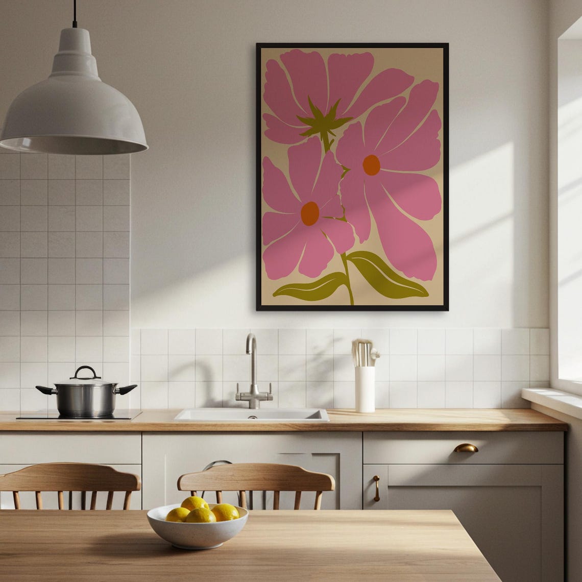 Bold Pink Poppies Flat Floral Modern Illustration Statement Poster - Image 2