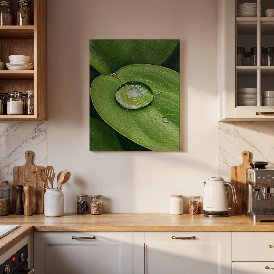 Green Leaves with Water Droplets Macro Botanical Nature Photo Poster - Image 4
