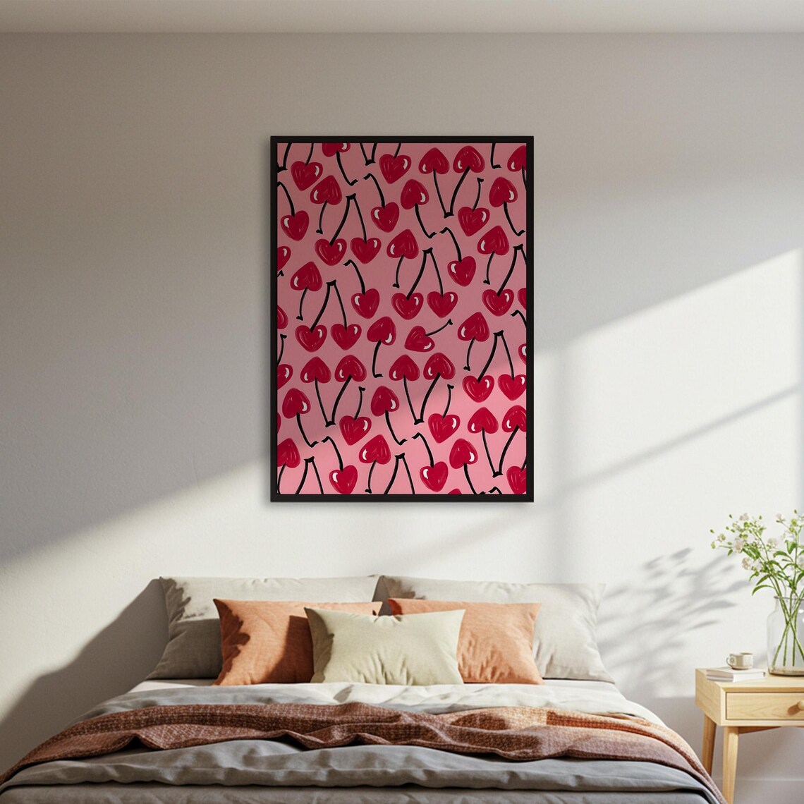 Cherry Heart Pattern, Pop Art Retro Kitchen Decor