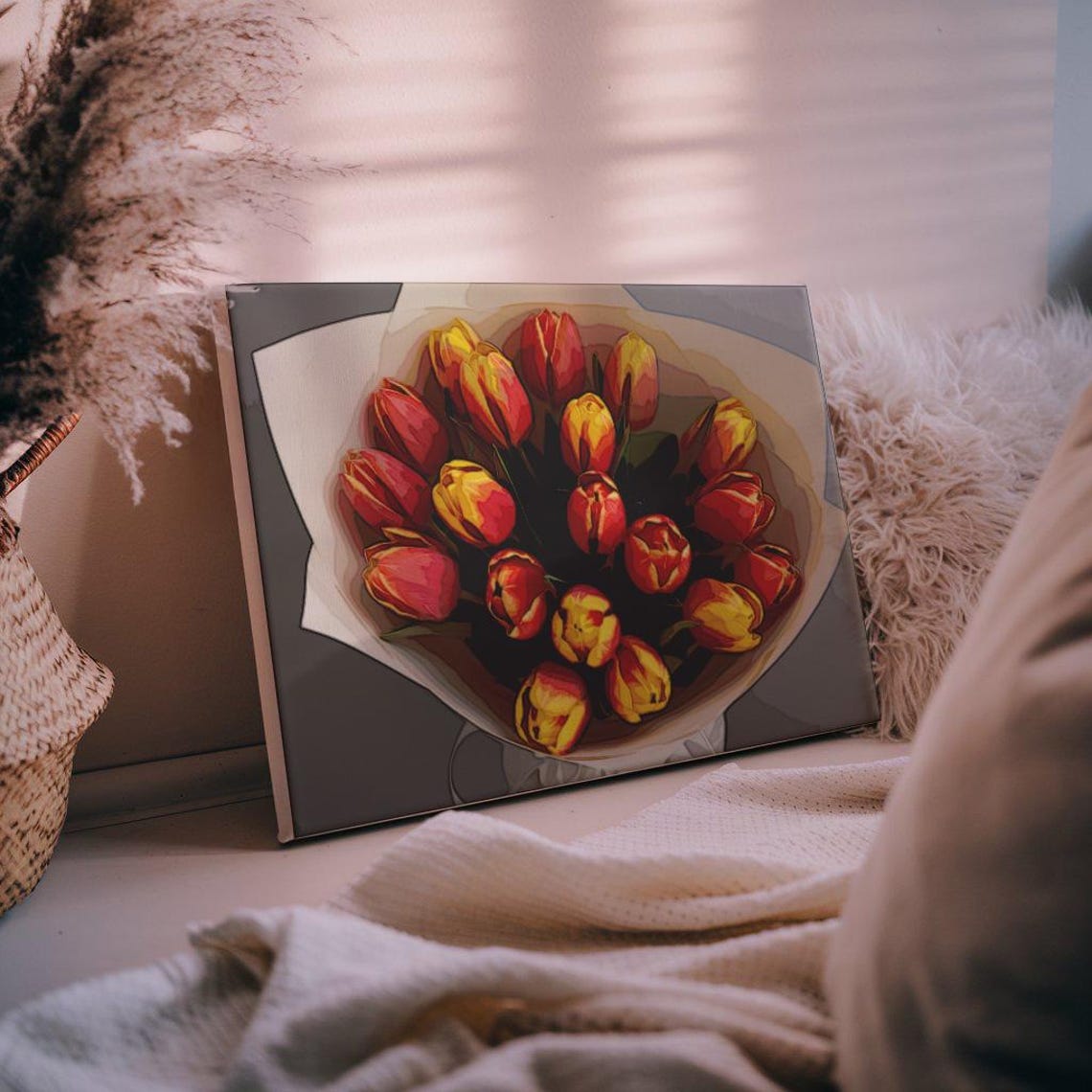 Red Yellow Tulip Bouquet Wrapped in Paper Spring Flower Poster