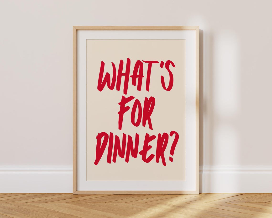 Whats For Dinner Black Brush Script Cream Kitchen Quote Poster - Image 4
