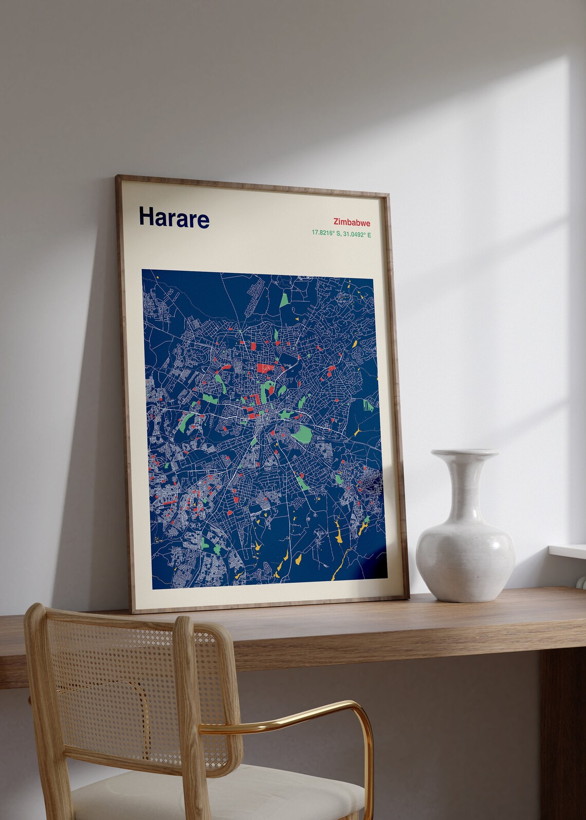 Harare Zimbabwe Colorful Navy City Map Art Poster Travel Decor - Image 2