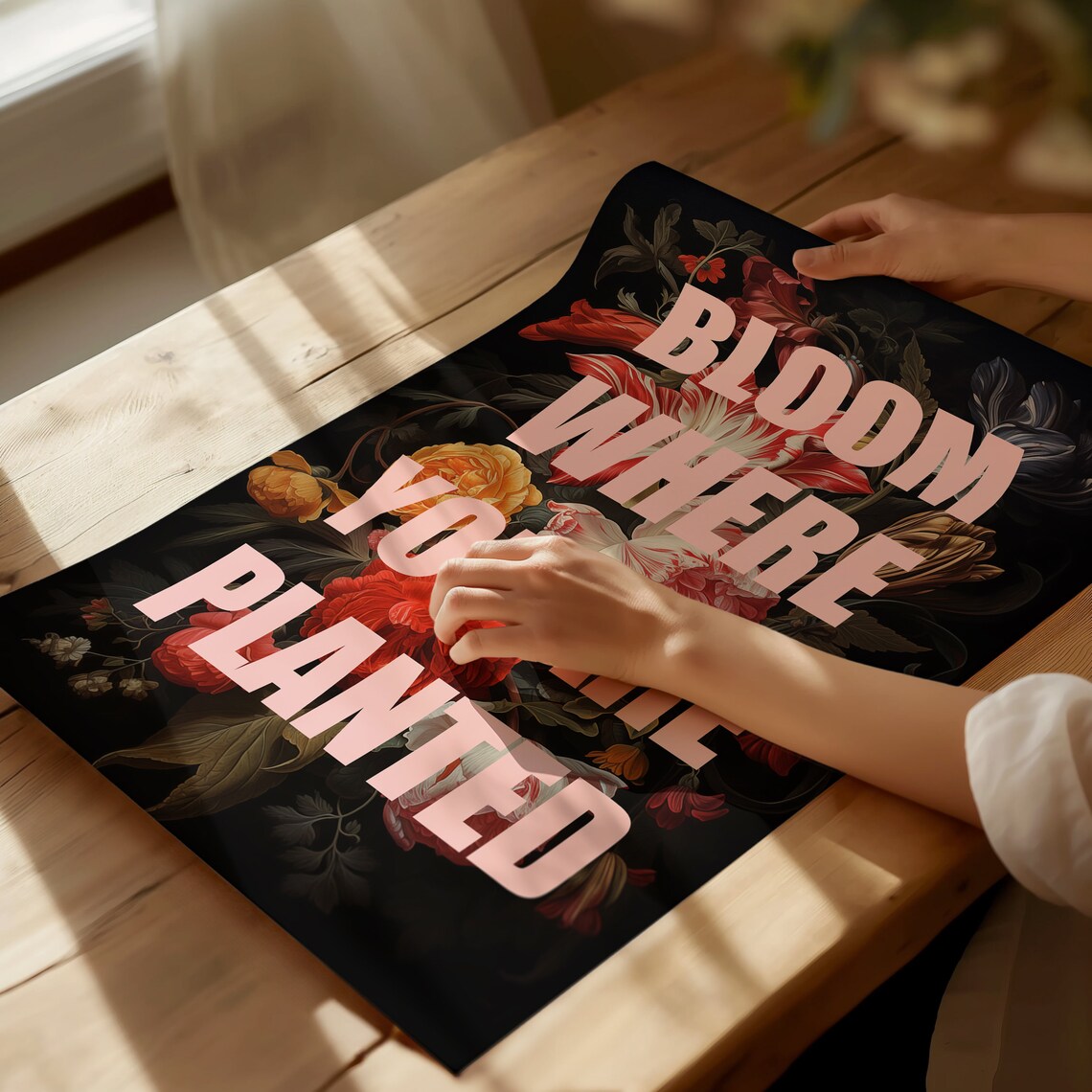 Bloom Where You Are Planted Moody Dark Floral Quote Art Poster - Image 3
