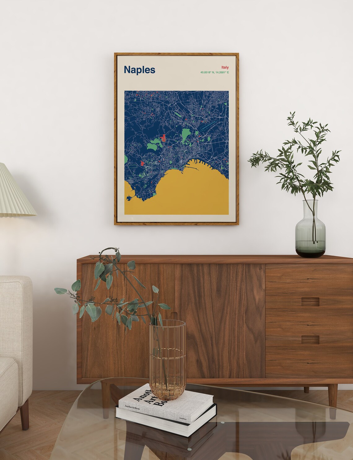 Naples Italy Colourful Bay of Naples City Map Poster Navy and Gold - Image 2