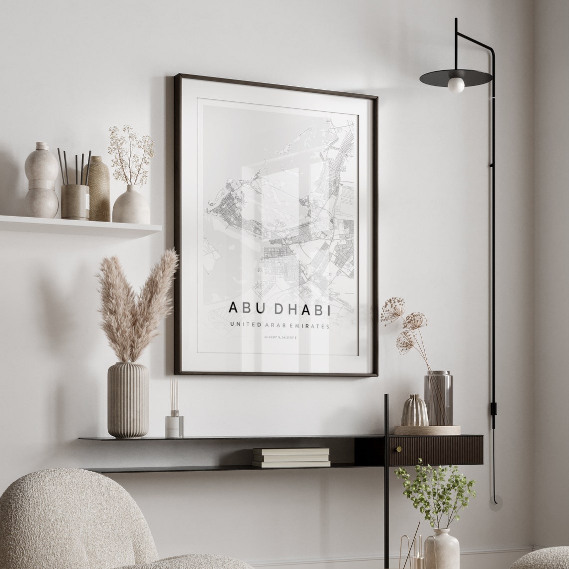 Abu Dhabi United Arab Emirates Minimalist White Grey Map Poster - Image 2