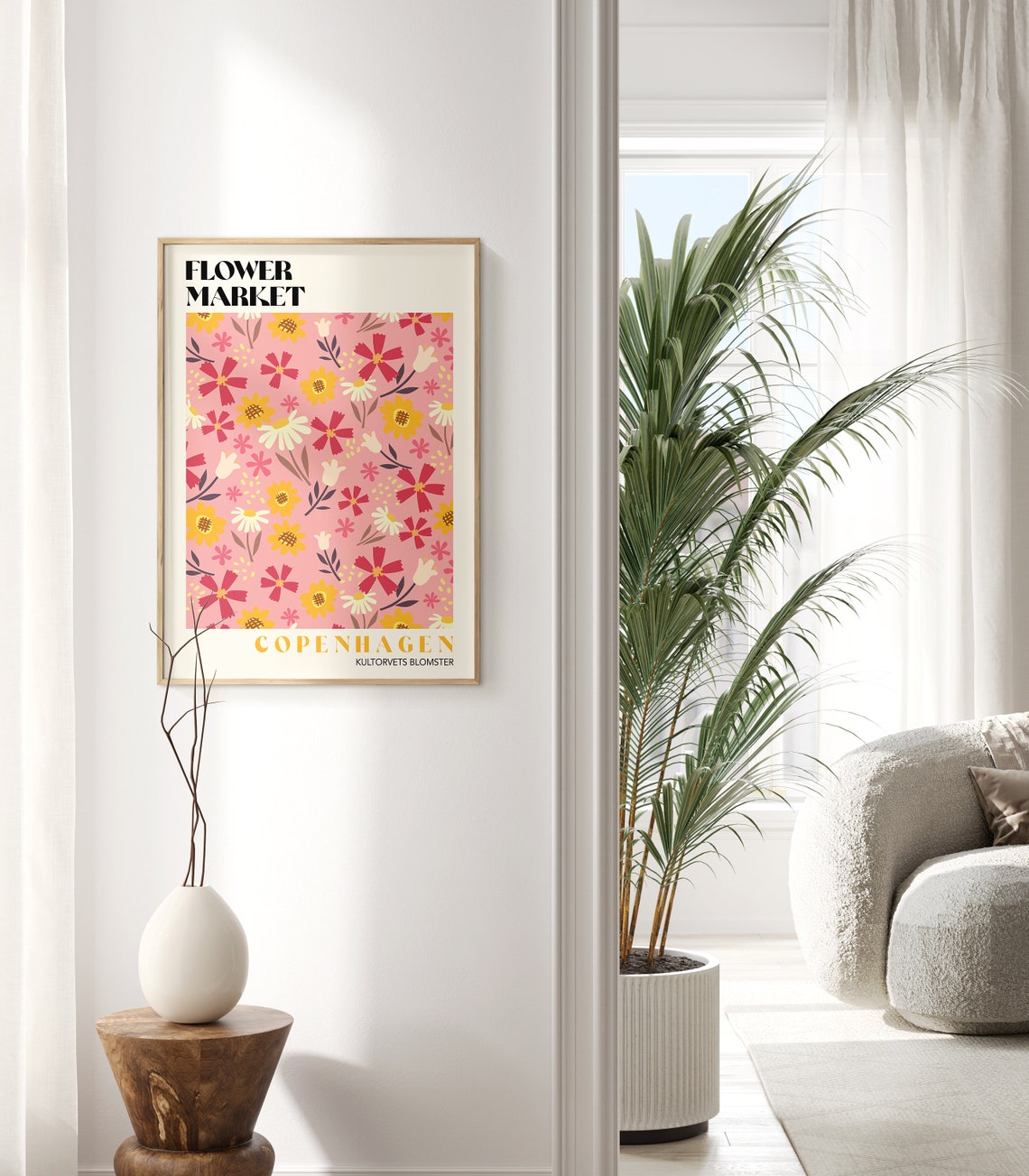 Copenhagen Flower Market Kultorvets Blomster Pink Retro Floral Poster - Image 2