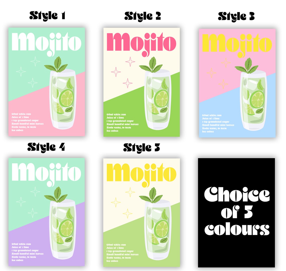 Mojito Cocktail Recipe Retro Kitchen Bar Cart Decor Art Poster - Image 2