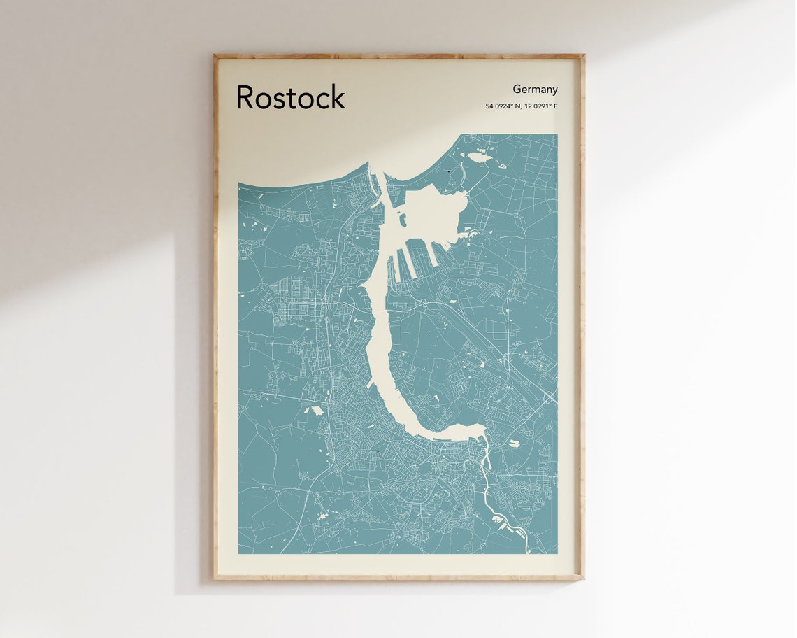 Bold Rostock Germany Teal and Cream Minimalist City Map Poster