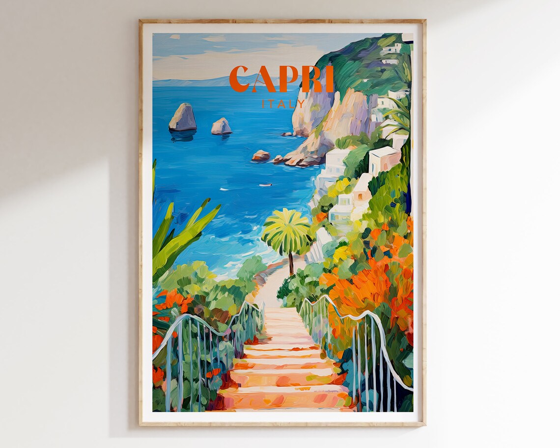Capri Italy Travel Poster, Maximalist Colourful Print