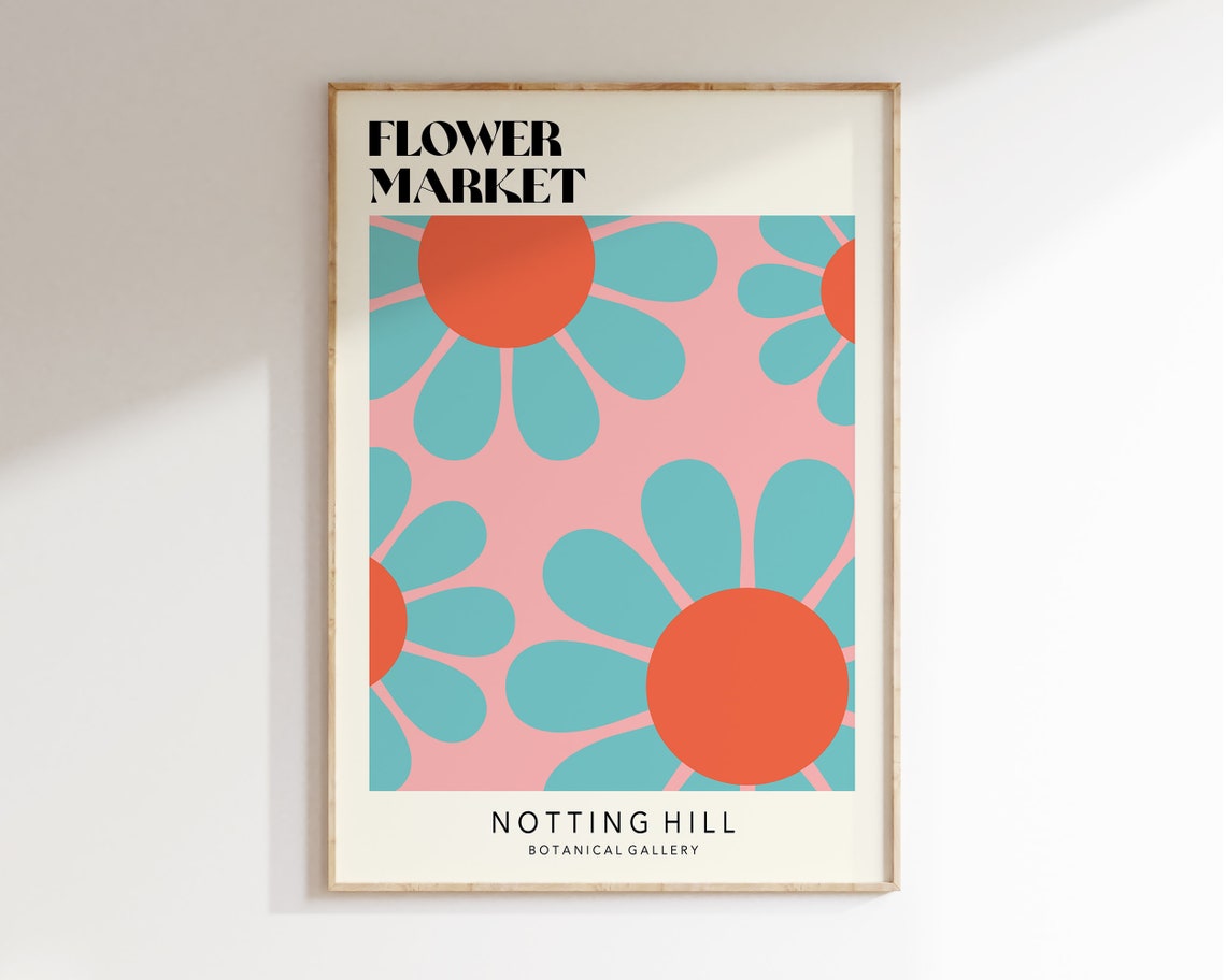 Flower Market Art Print Flower Market Poster Flower Power Wall Art Retro 70s Flower Market Flower Market Print Retro Flowers F034