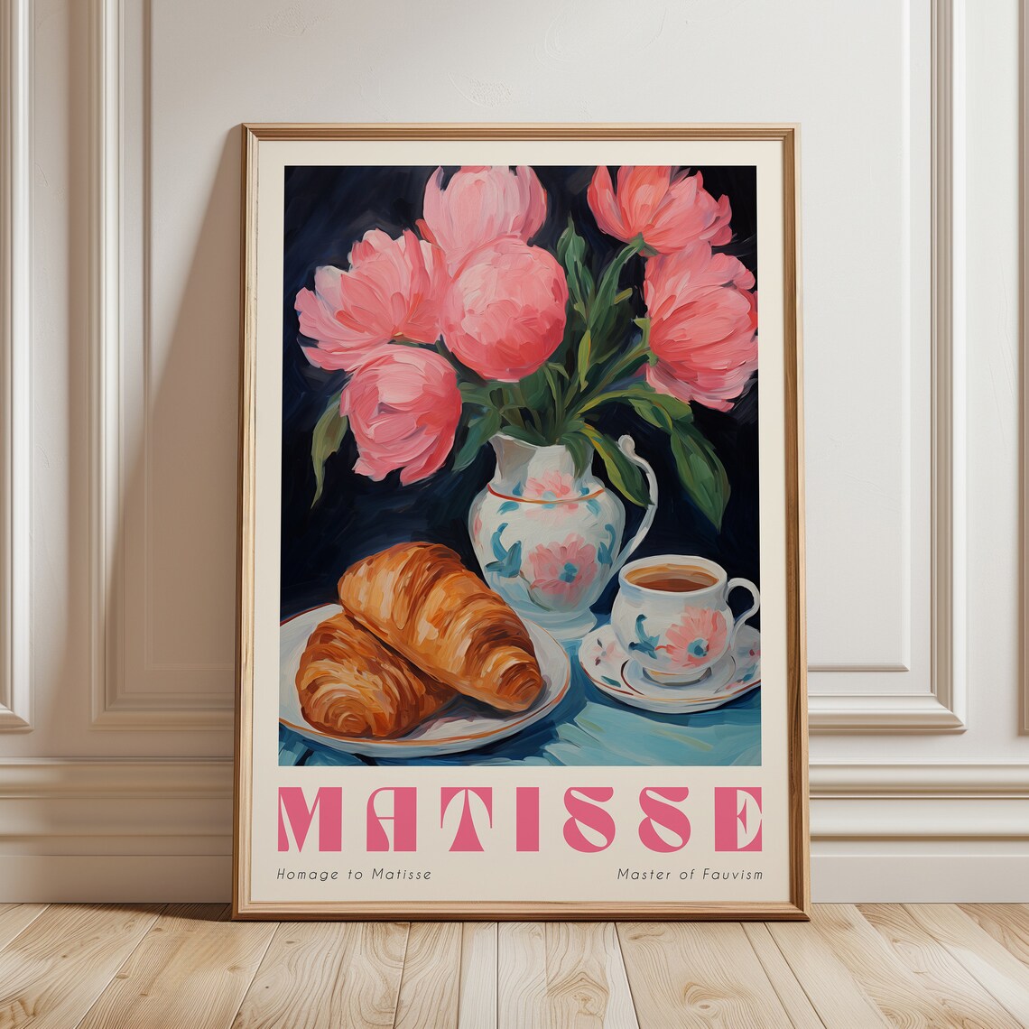 Matisse Pink Peony and Croissant Morning Still Life Art Poster - Image 3