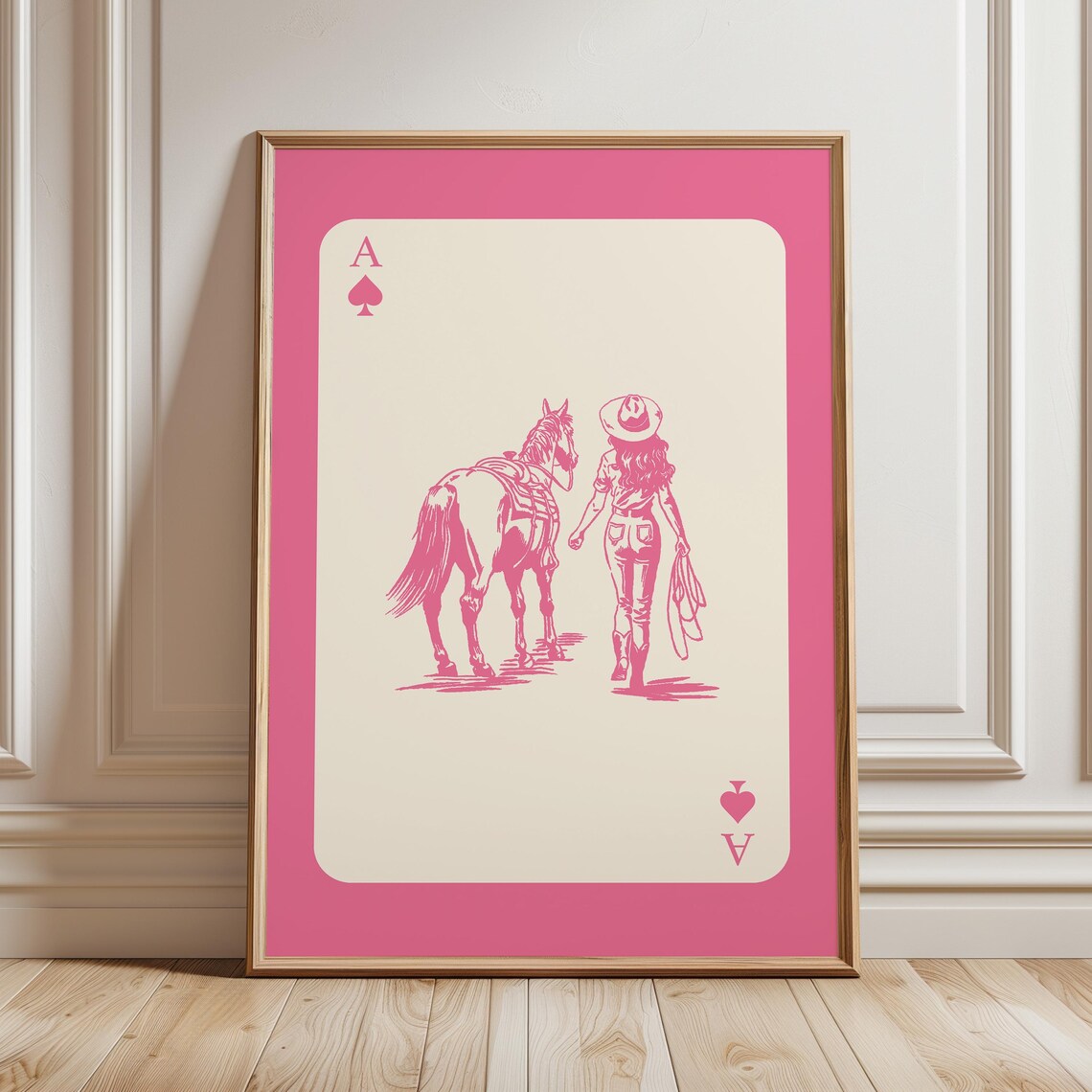 Pink Cowgirl Playing Card Poster Ace Of Spades Trendy Western Design