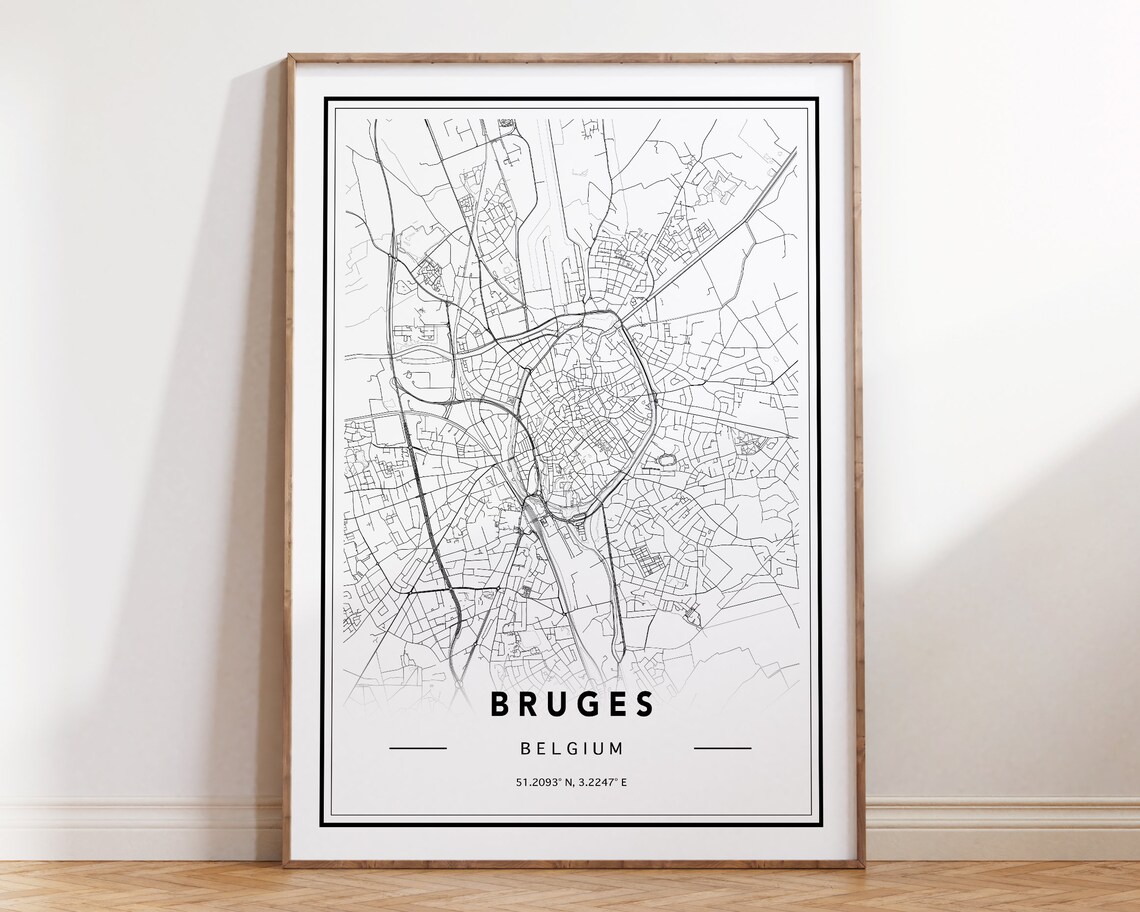 Bruges Belgium Map Poster, Travel Map Print