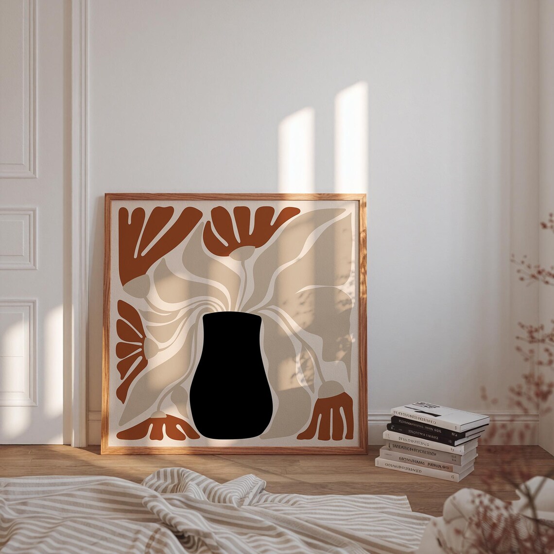 Terracotta Vase Flower Poster Retro Abstract Floral Square Canvas Art - Image 4