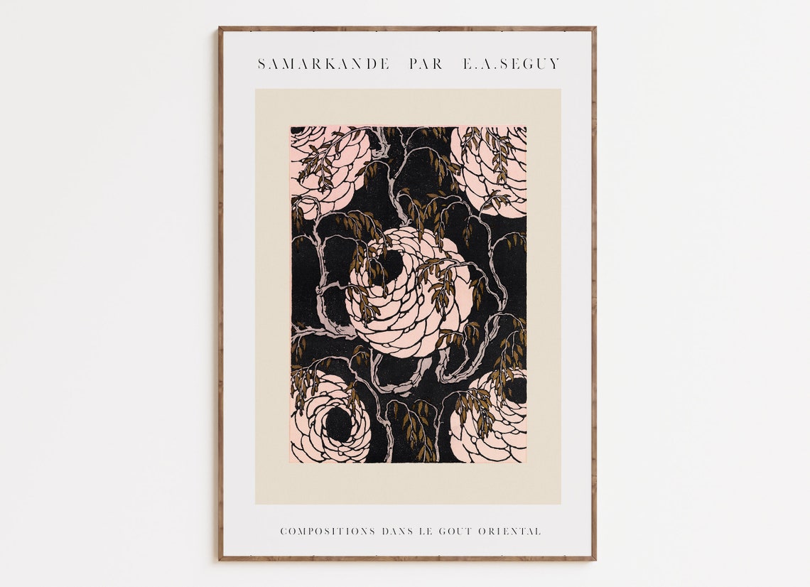 E A Seguy Samarkande Black And Pink Rose Art Deco Style Poster