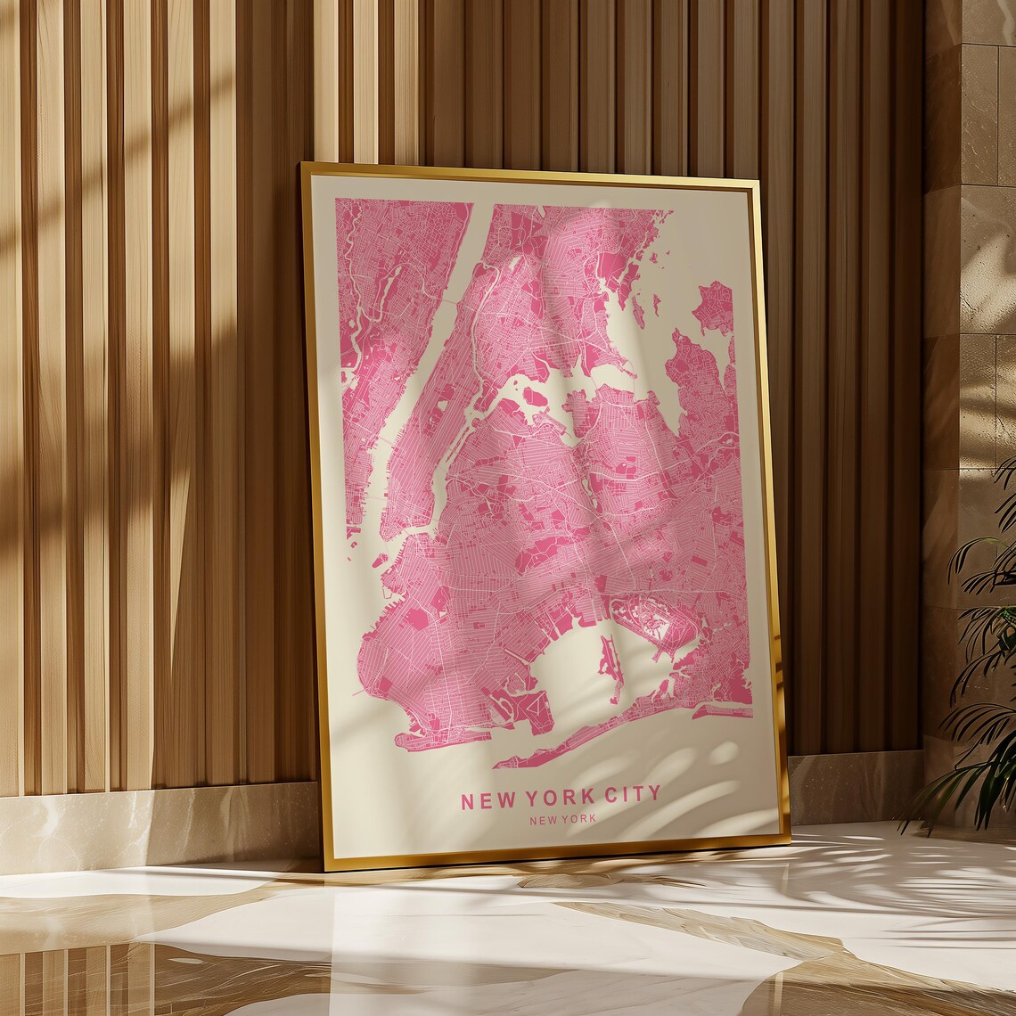 Pastel Pink New York City Map Poster NYC Street Map Cute Wall Design - Image 2
