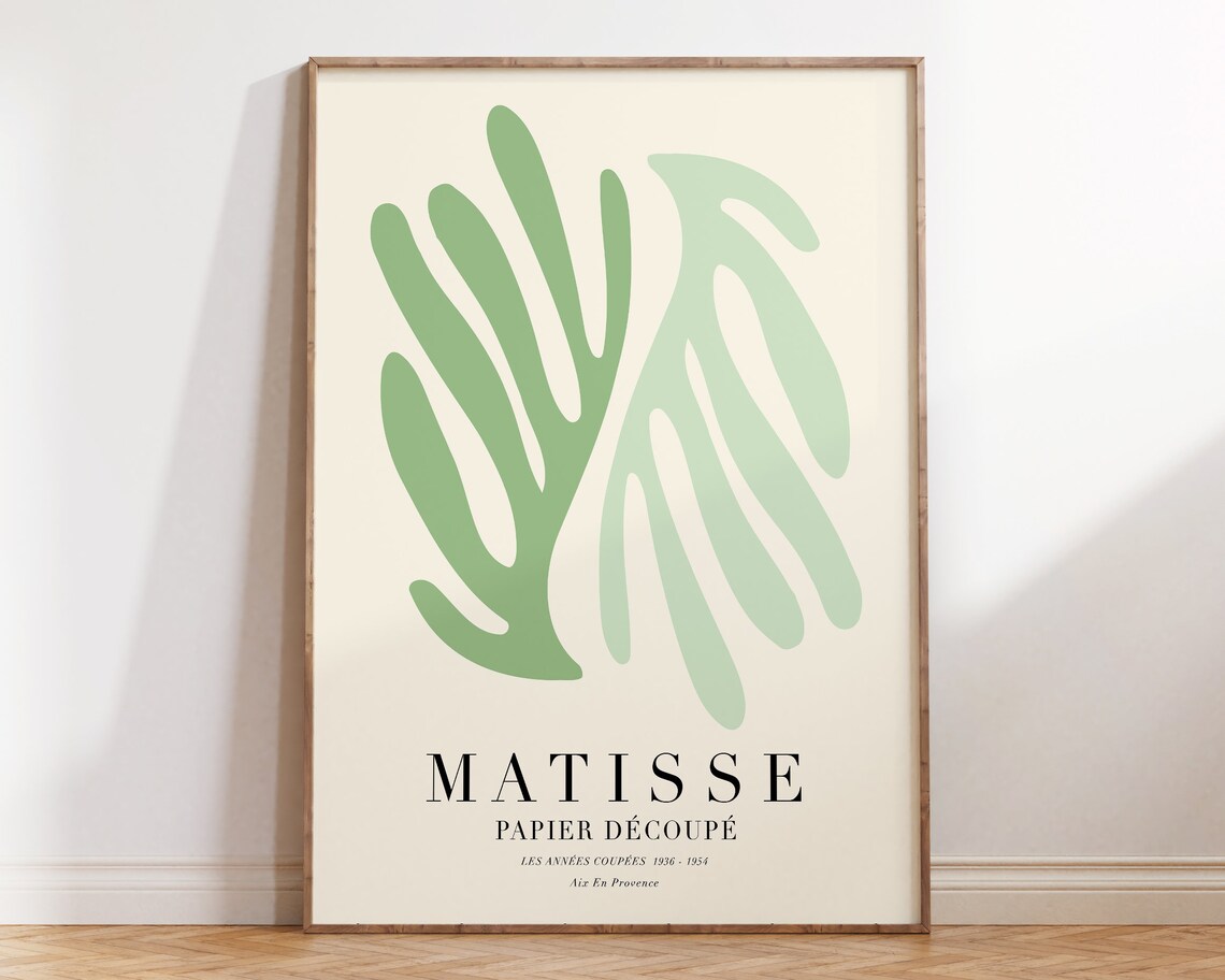 Matisse Sage Green Leaf Papier Decoupe 1936-1954 Minimal Botanical Poster