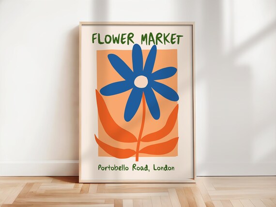 Portobello Flower Market Poster Hand Drawn Flowers Print Cut Out Flowers Print Matisse Style Flowers Print Boho Flower Print Bo143