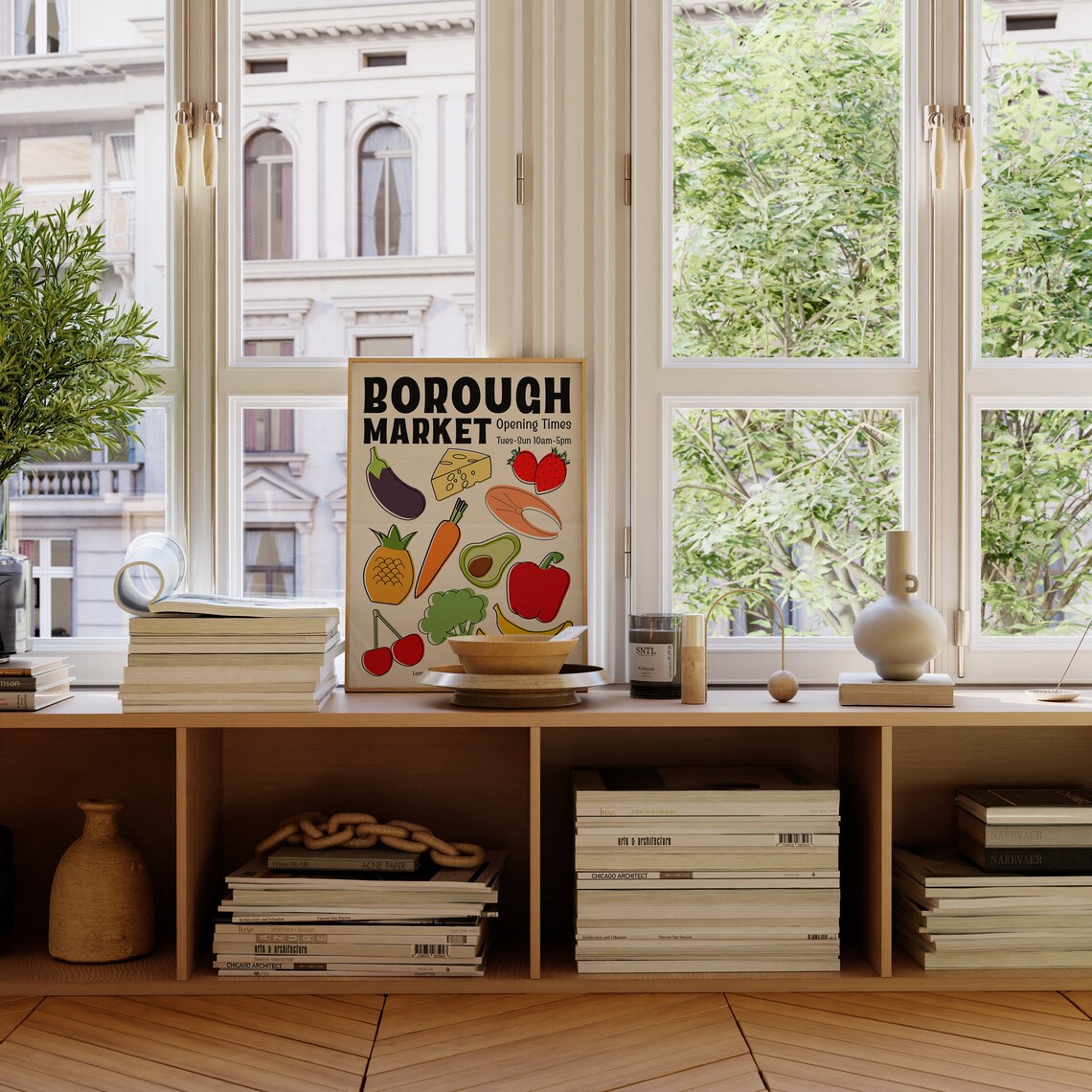 Borough Market London Illustrated Farmers Market Kitchen Poster - Image 2