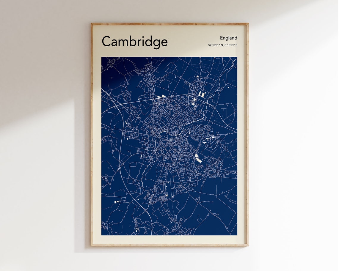 Minimalist Cambridge England City Map Navy Blue Coordinates Poster