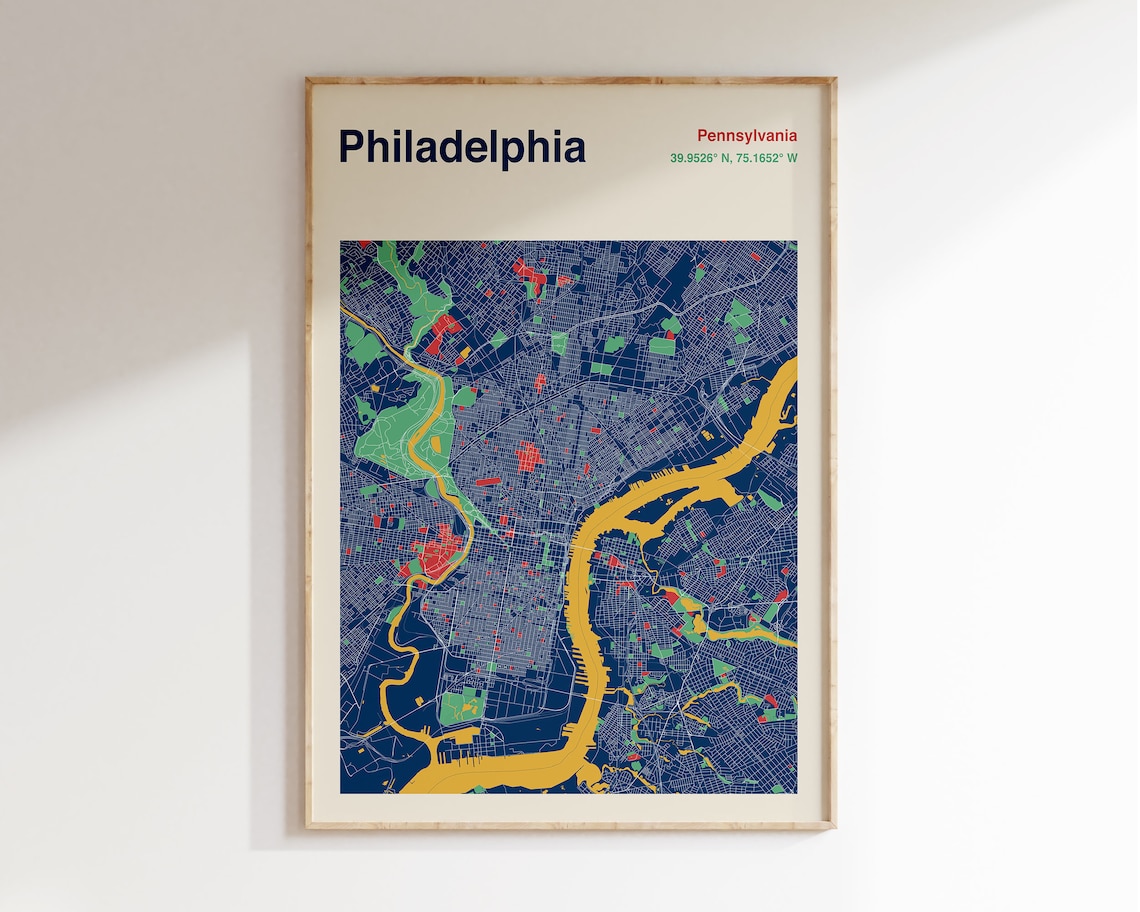Philadelphia Pennsylvania Color Block City Map Modern Art Poster