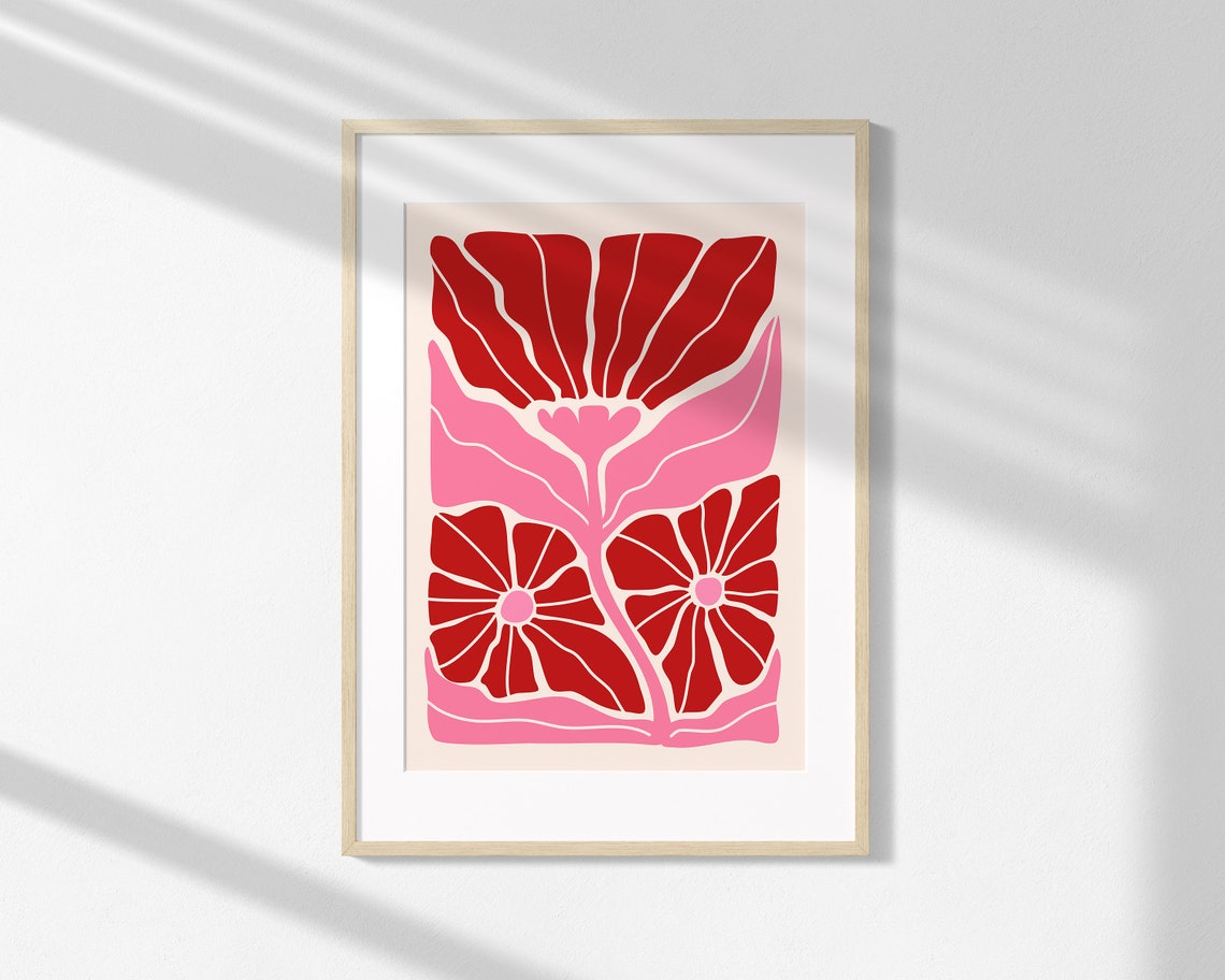 Matisse Inspired Abstract Pink Red Flower Cut Out Style Poster - Image 3