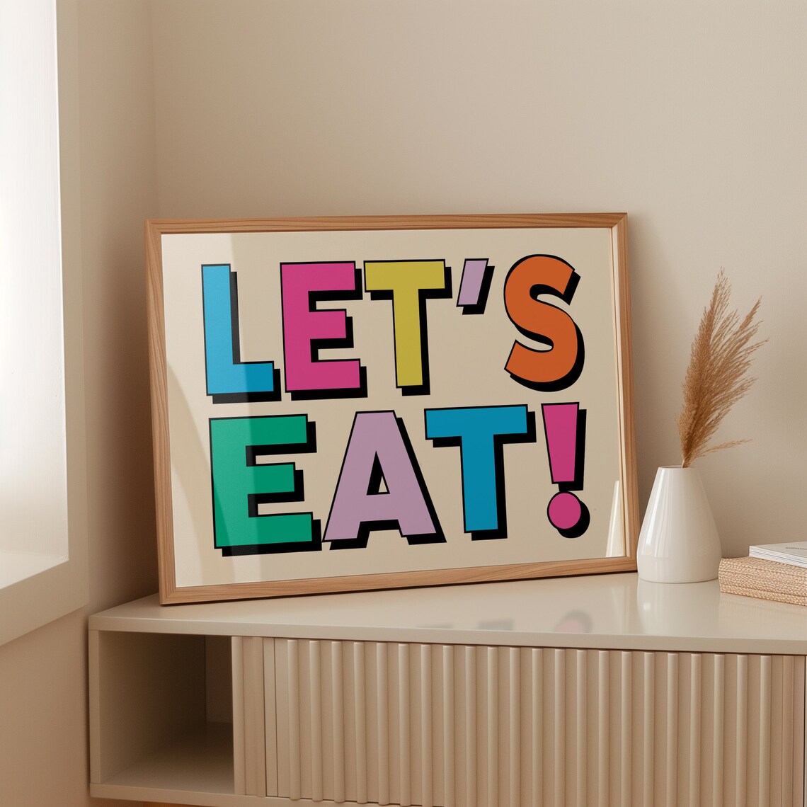 Lets Eat Colorful Block Letters Fun Retro Kitchen Decor Poster - Image 2