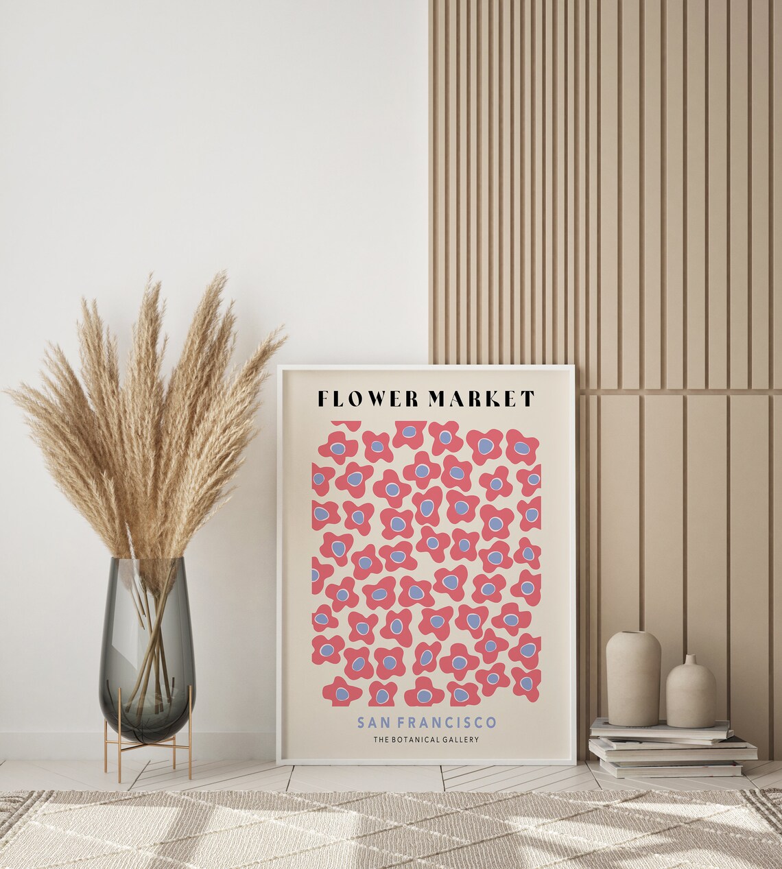 San Francisco Flower Market Red and Blue Retro 70s Floral Art Poster - Image 2