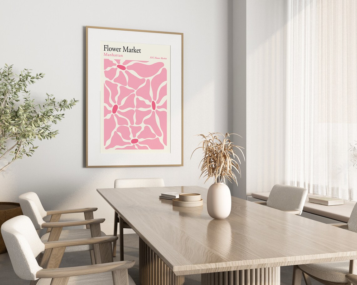 Manhattan NYC Flower Market Pink Wavy Abstract Floral Art Poster - Image 2