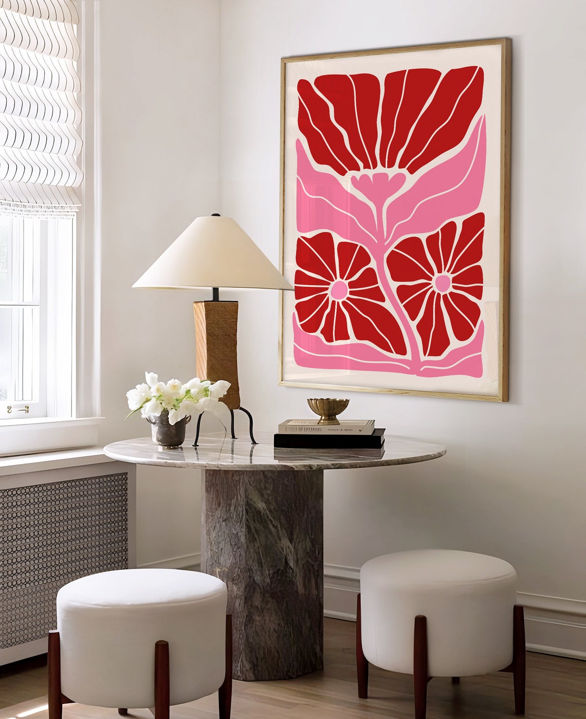 Pink Red Abstract Wavy Flower Botanical Matisse Style Art Print - Image 2