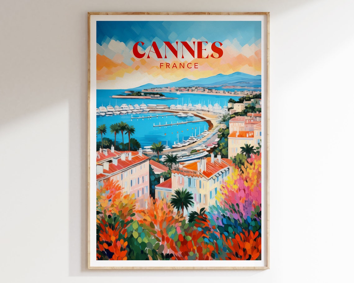 Cannes France Art Print Poster Travel Poster Colourful Cannes Print Cannes Travel Art Print Maximalist Colourful Travel Posters