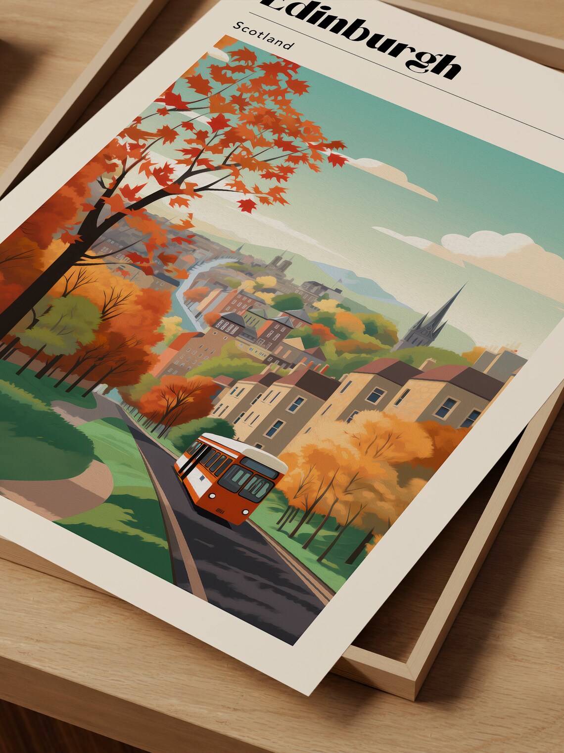 Edinburgh Scotland Autumn Tram Street City Travel Art Poster - Image 3