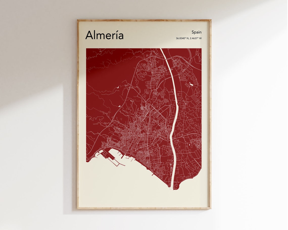 Almeria Spain Deep Red Minimalist City Map Poster Bold Design